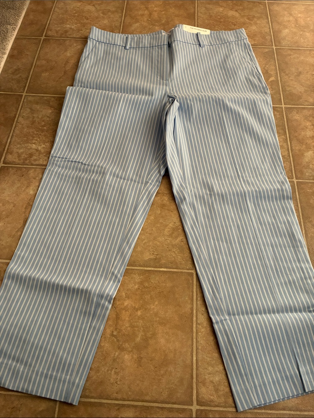 LOFT Light Blue and White Striped Chinos riviera slim